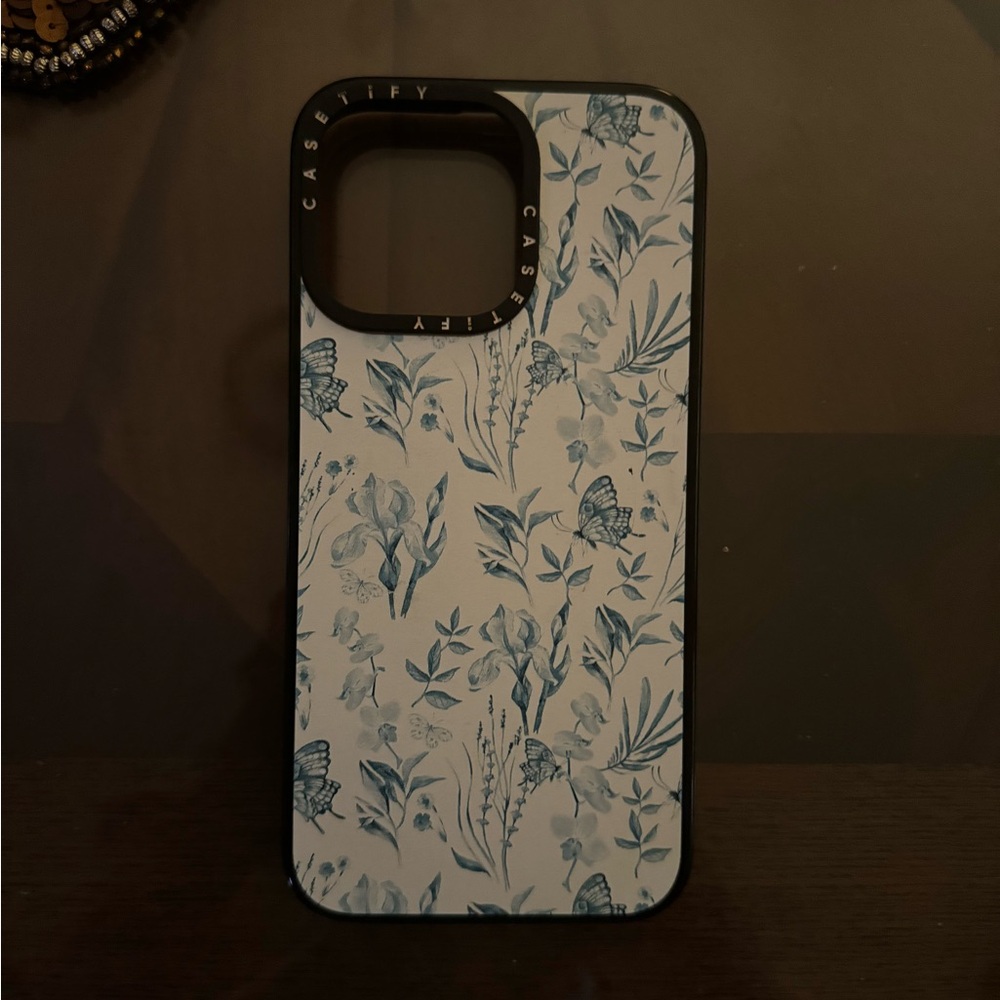 CASETIFY iPhone 15 Pro Max Case (Elegant Pastel Blue Vintage Butterfly Floral)